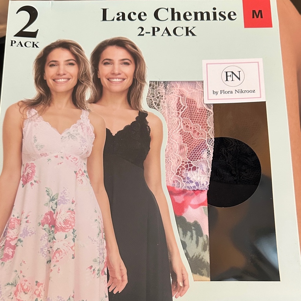 Flora Nikrooz Lace Chemise Set - Black and Pink Floral